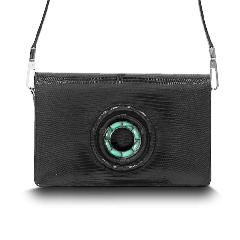 Anna Convertible Crossbody, Black Lizard, Malachite