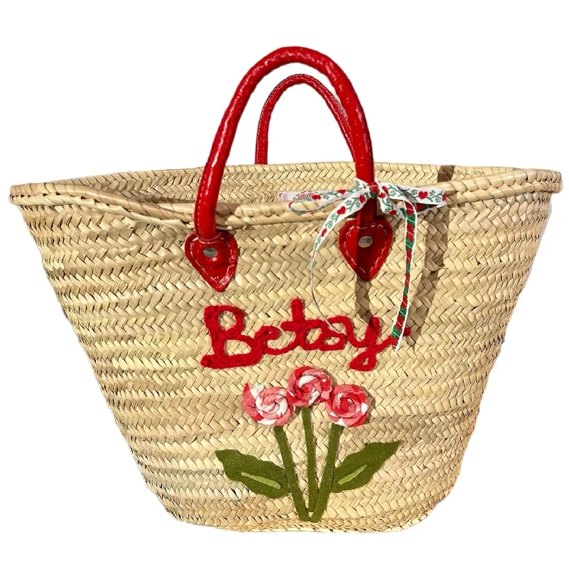 Big Embroidered Basket Bag in Red