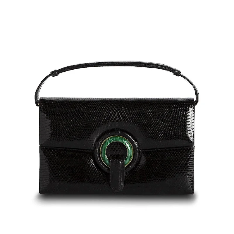 Grommet Handbag - Black Exotic Lizard