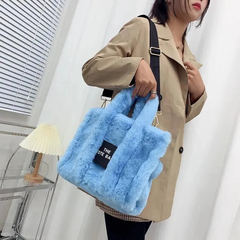 Faux Fur Plain Tote Bag