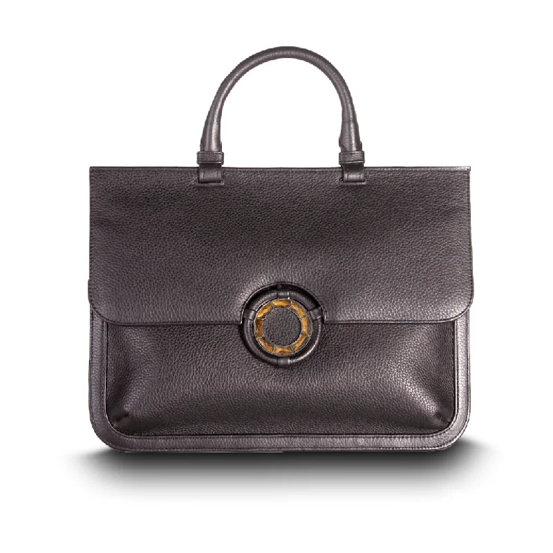 Sydney Convertible Satchel - Dark Brown Leather, Tiger Eye Grommet