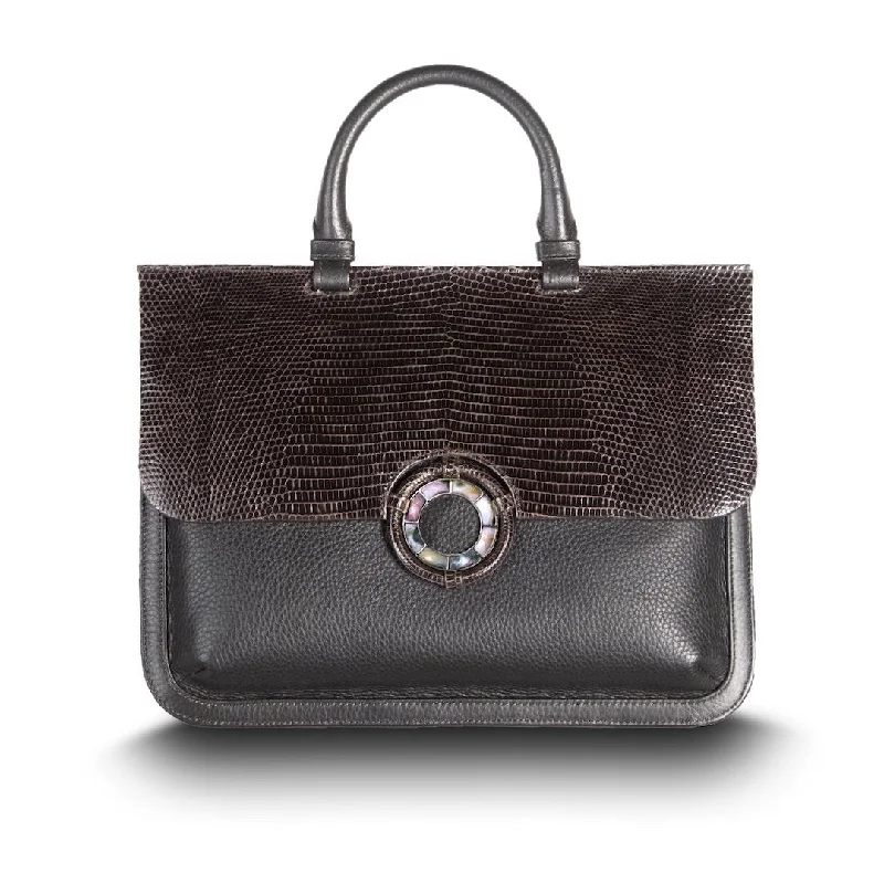 Sydney Convertible Satchel - Dark Brown Lizard & Leather, Jasper Grommet