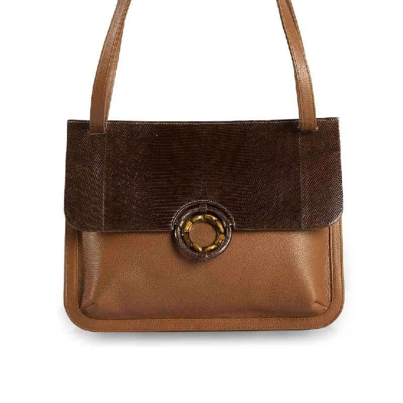 Sydney Saddle Bag - Cognac Lizard & Leather, Tiger Eye Grommet