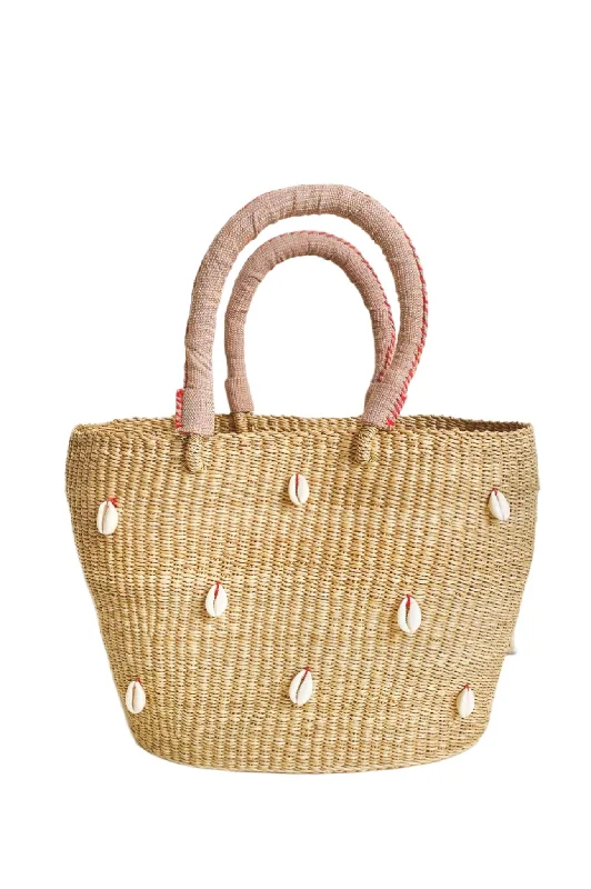 Cowrie Bolga Tote Pink