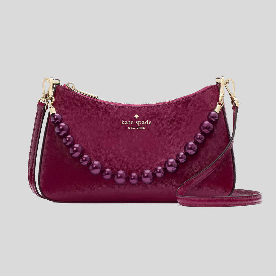 KATE SPADE Madison Faux Pearl Medium Convertible Crossbody Bag Dark Raspberry RB-KI932