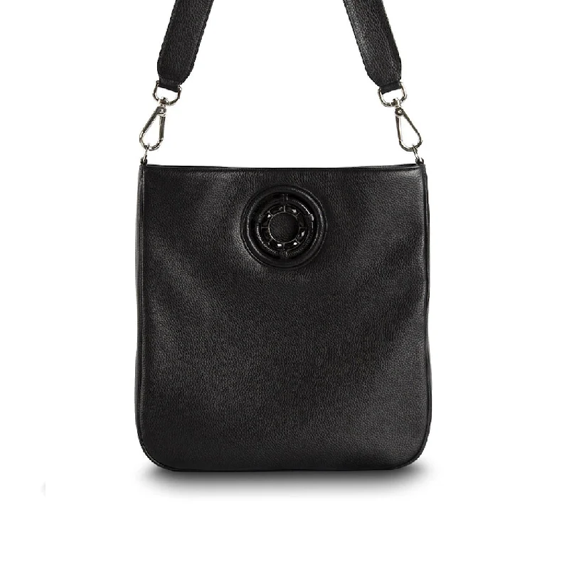 Cloe Jeweled Crossbody Tote - Black Leather, Onyx