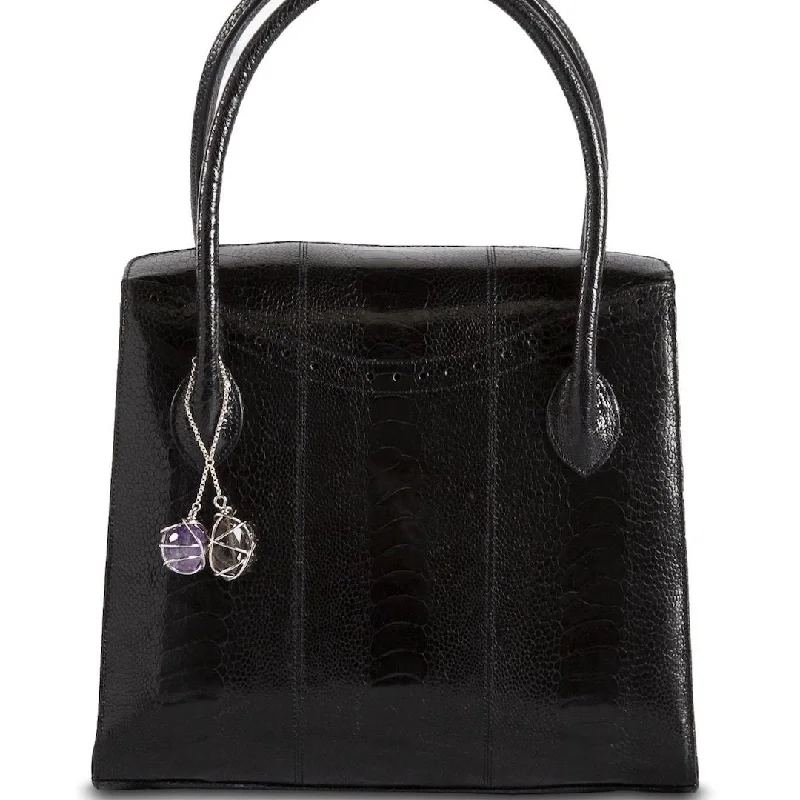 Thompson Tote - Black Ostrich Leg, Gemstone Fob, Silver