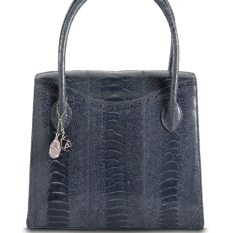 Thompson Tote - Denim Blue Ostrich Leg, Gemstone Accents, Silver