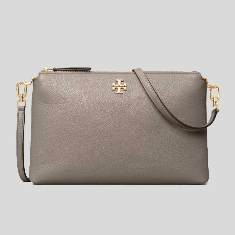 TORY BURCH Mercer Pebbled Zip Crossbody Gray Heron RS-61385