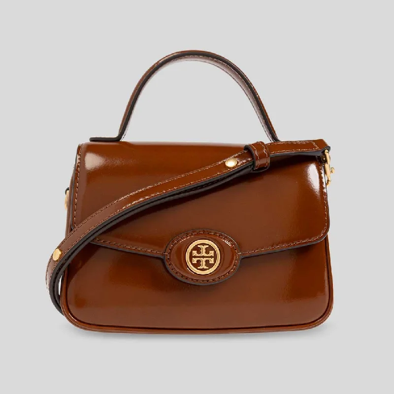 TORY BURCH Small Robinson Spazzolato Top-Handle Bag Dark Sienna RB-147467