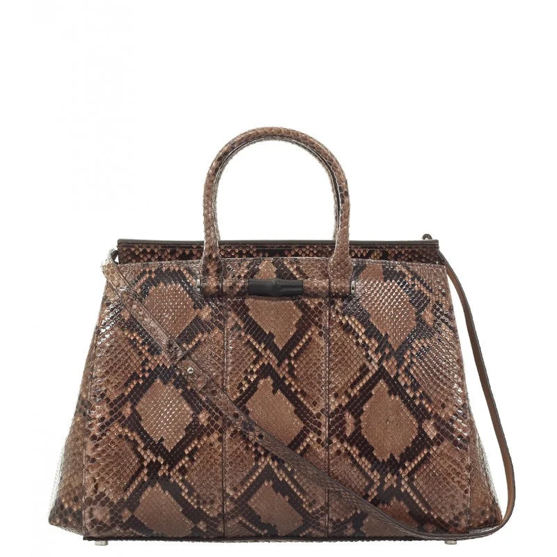 Gucci Beige & brown python bamboo tote bag