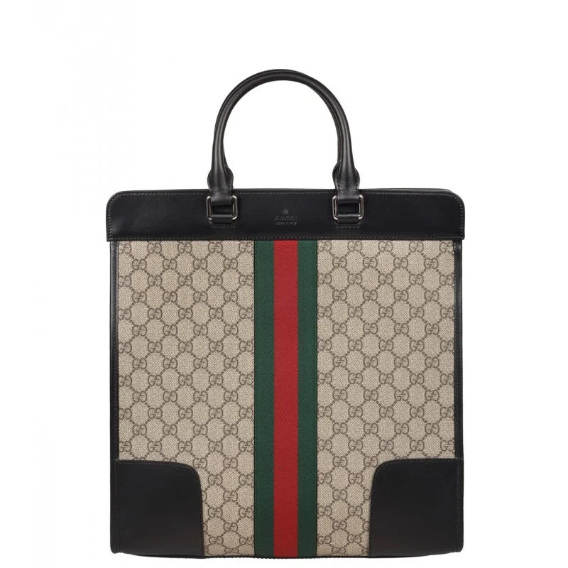 Gucci Beige & ebony web Stripe GG Supreme Canvas Tote Bag