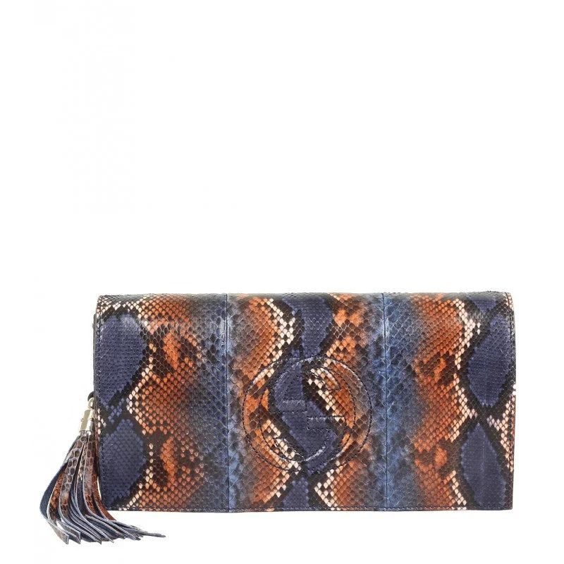 Gucci Blue & brown python Soho clutch