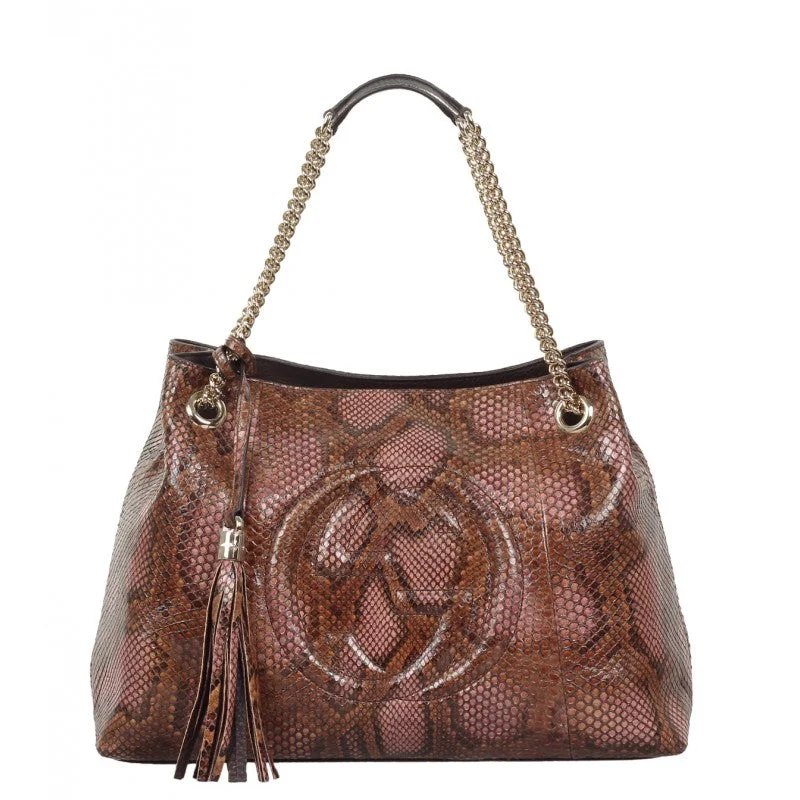 Gucci Brown & pink Soho python shoulder bag