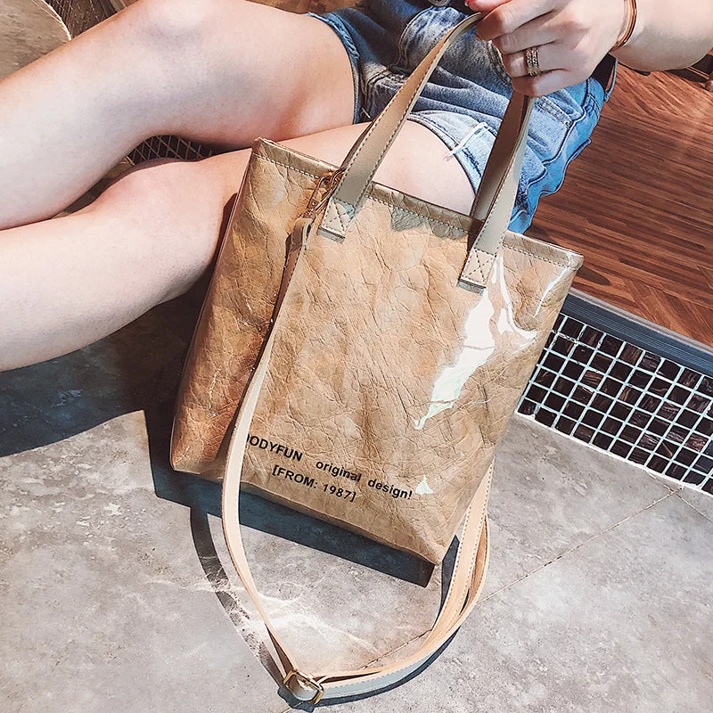 Fashion Kraft Transparent Bag with Letter 2019 Summer Travel Waterproof Tote Bags Female Beach Crossbody Bag Shoulder Bags