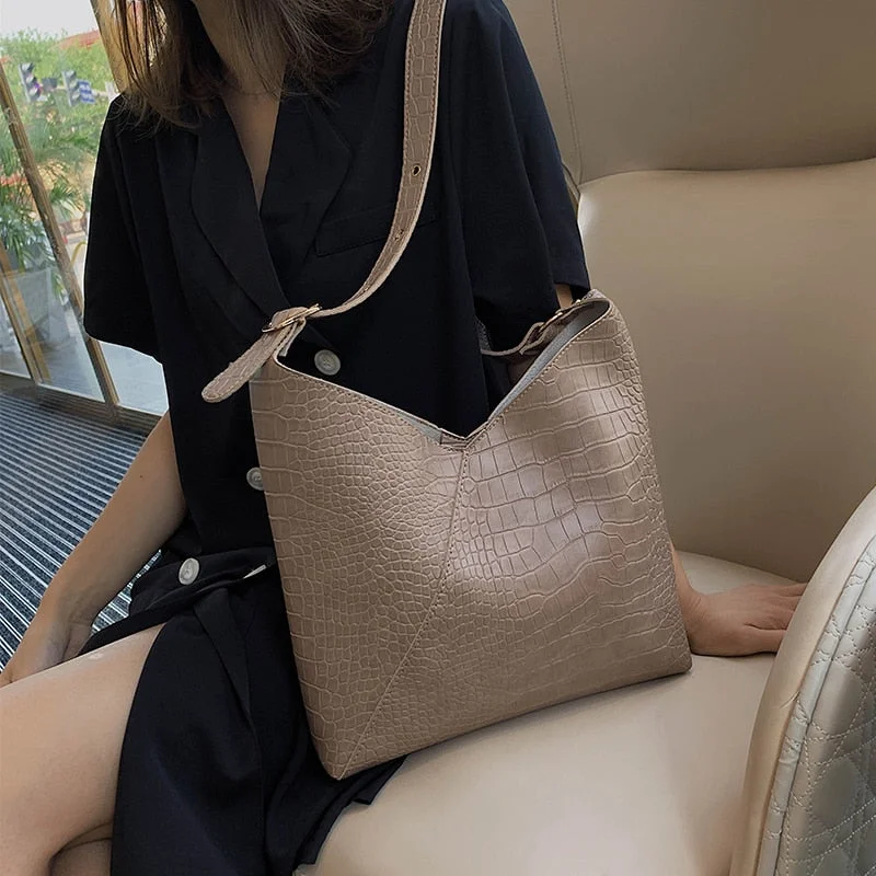 High Capacity Crocodile Pattern PU Leather Shoulder Bags For Women 2019 Composite Crossbody Messenger Bag Lady Handbags