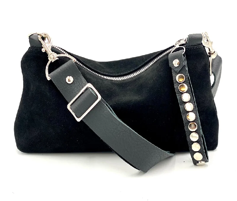 Nancy Wristlet/Crossbody Bag in Black Suede