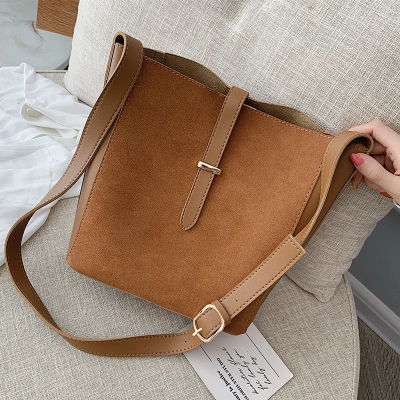 Scrub Leather Bucket Bags For Women 2019 Autumn Composite Bag Lady Crossbody Bag Female Shoulder Messenger Bags Handbags