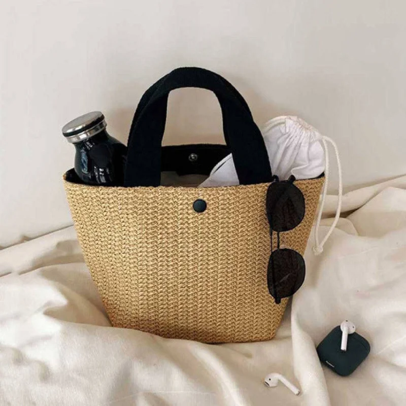 Straw Shoulder Bag | Casual Bucket Rattan Handbag for Women