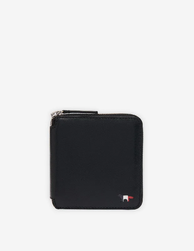 MAISON KITSUNÉ <br>TRICOLOR FOX SQUARE ZIPPED WALLET BLACK