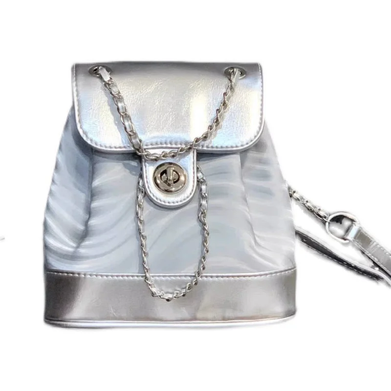 Waterproof Chain Backpack | Women's Silver PU Travel Bag